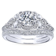 Load image into Gallery viewer, Gabriel Bridal Collection White Gold Filigree Round Diamond Halo Engagement Ring (0.31 ctw)