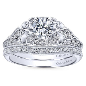Gabriel Bridal Collection White Gold Filigree Round Diamond Halo Engagement Ring (0.31 ctw)