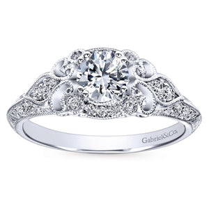 Gabriel Bridal Collection White Gold Filigree Round Diamond Halo Engagement Ring (0.31 ctw)