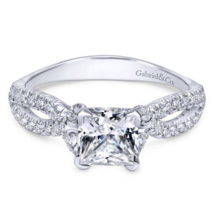 Gabriel Bridal Collection White Gold Diamond Princess Cut Criss Cross Engagement Ring (0.32 ctw)