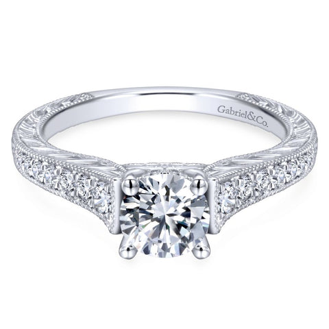 Gabriel Bridal Collection White Gold Diamond Straight Channel and Hand Cut Etched Engagement Ring (0.28 ctw)