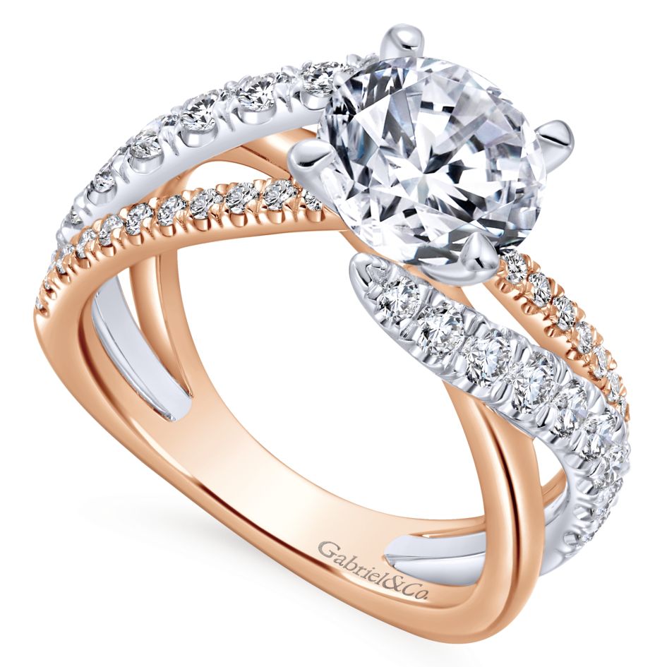Gabriel Bridal Collection White and Pink Gold Free Form Engagement Rin