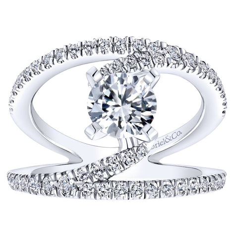 Gabriel Bridal Collection White Gold Diamond French Diamond Accent Split Shank Renewal Engagement Ring (0.68 ctw)