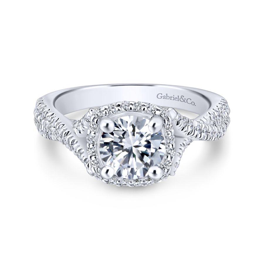 Gabriel Rosette Collection White Gold Halo Engagement Ring (0.54 CTW)