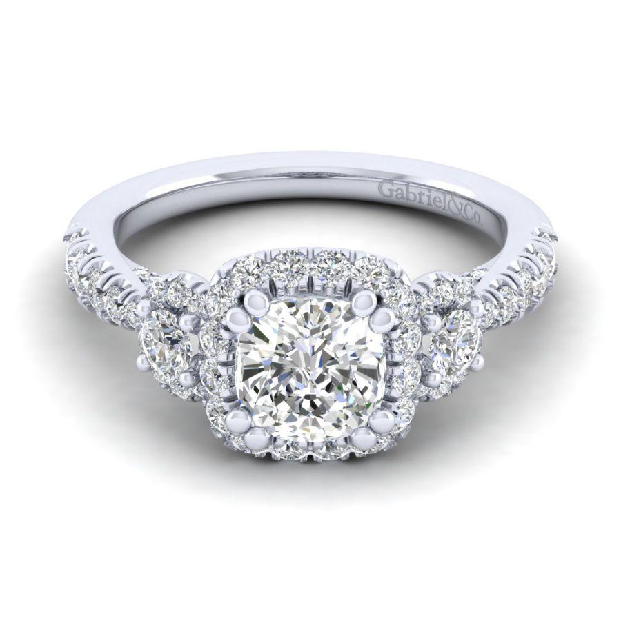 Gabriel Entwined Collection White Gold 3-Stone Halo Engagement Ring (1 CTW)