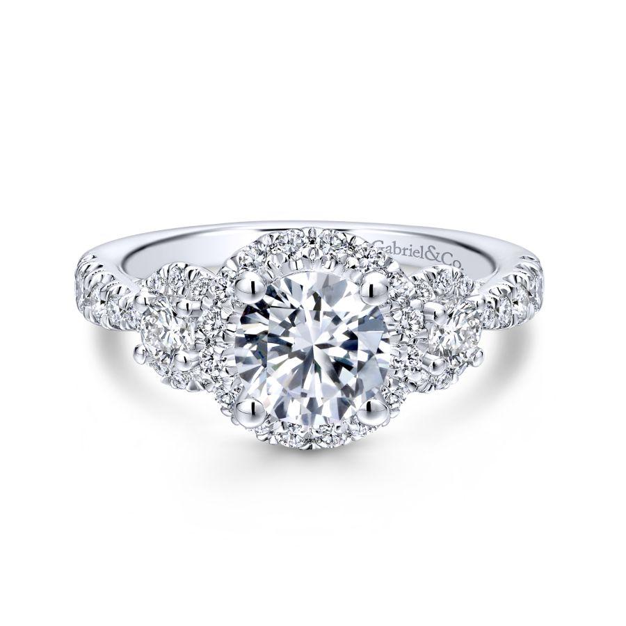 Gabriel Entwined Collection White Gold 3-Stone Halo Engagement Ring (0.97 CTW)