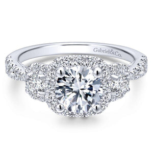Gabriel Entwined Collection White Gold 3-Stone Halo Engagement Ring (0.98 CTW)