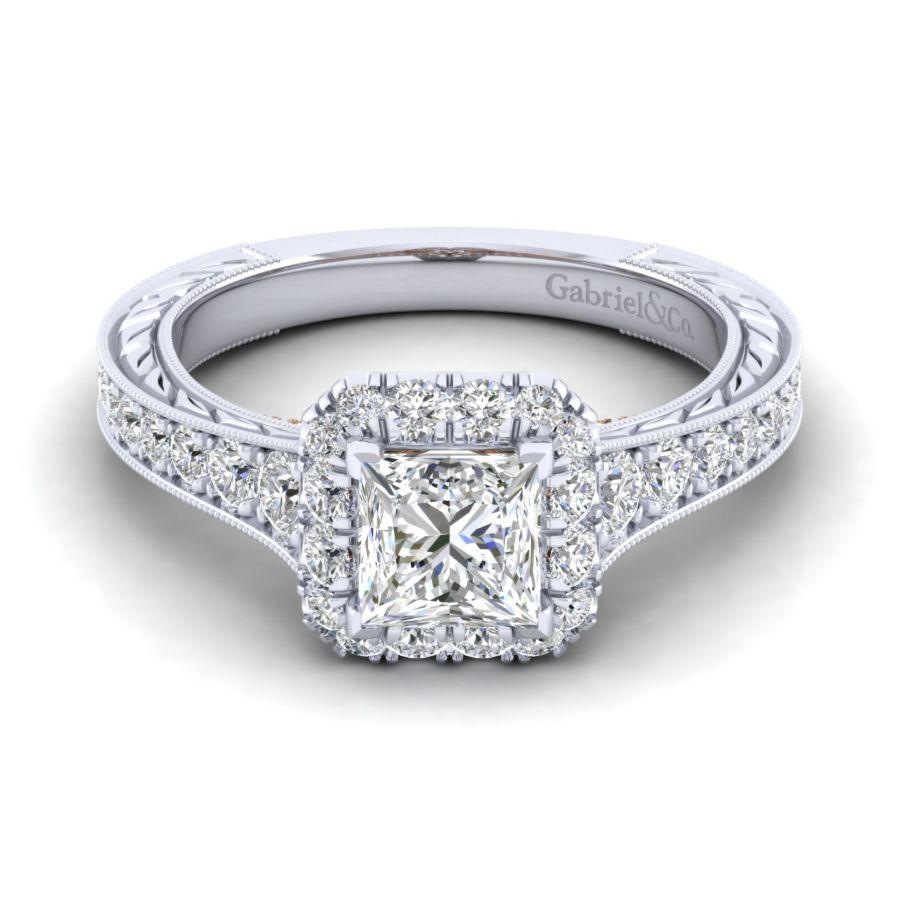 14k white gold princess halo diamond engagement ring Clearance