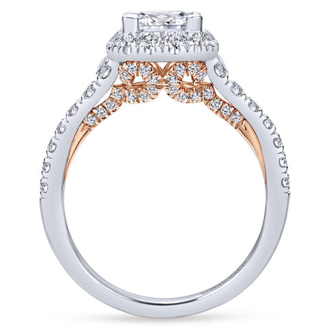 Gabriel Bridal Collection White Gold Halo Engagement Ring with Rose Gold Accents (0.76 ctw)