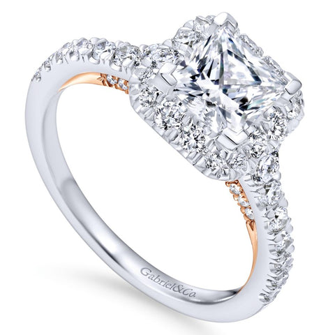 Gabriel Bridal Collection White Gold Halo Engagement Ring with Rose Gold Accents (0.76 ctw)