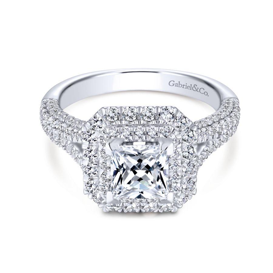 Princess Cut Double Halo Engagement Ring In Platinum| Fascinating Diamonds