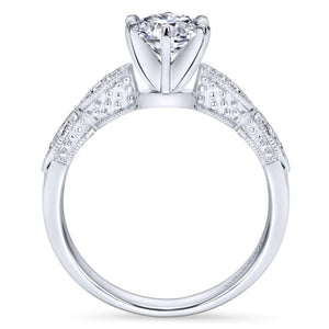 Gabriel Bridal Collection White Gold Diamond Filigree Shank Straight Engagement Ring (0.1 ctw)