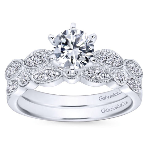 Gabriel Bridal Collection White Gold Diamond Filigree Shank Straight Engagement Ring (0.1 ctw)