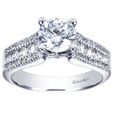 Gabriel Bridal Collection White Gold Double Diamond Accent European Shank Diamond Engagement Ring (0.52 ctw)
