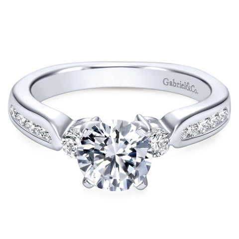 Gabriel Bridal Collection White Gold Diamond 3 Stones Engagement Ring with European Channel Shank (0.33 ctw)