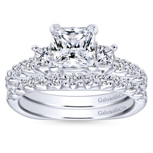 Gabriel Bridal Collection White Gold Diamond 3 Stone Princess Cut Engagement Ring with European Shank (0.51 ctw)