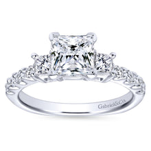 Load image into Gallery viewer, Gabriel Bridal Collection White Gold Diamond 3 Stone Princess Cut Engagement Ring with European Shank (0.51 ctw)