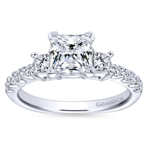 Gabriel Bridal Collection White Gold Diamond 3 Stone Princess Cut Engagement Ring with European Shank (0.51 ctw)