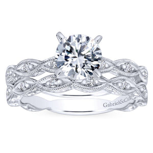 Gabriel Bridal Collection White Gold Diamond Straight Filigree Engagement Ring with Round Center (0.13 ctw)