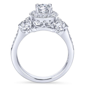 Gabriel Bridal Collection White Gold Halo Engagement Ring with Scroll Work Accent Stones (0.27 ctw)