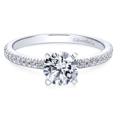 Gabriel Bridal Collection White Gold Petite Diamond Accent Diamond Engagement Ring with Straight Band (0.17 ctw)