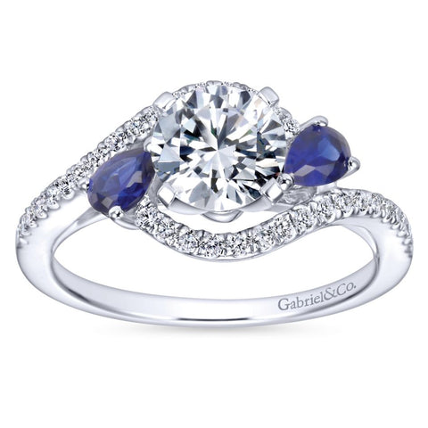 Gabriel Bridal Collection White Gold Diamond Diamond Accent And Sapphire Bypass Engagement Ring (0.2 ctw)