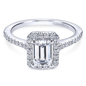 Gabriel Bridal Collection White Gold Emerald Cut Diamond Halo Engagement Ring with Diamond Accent Shank (0.28 ctw)