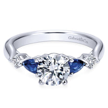Load image into Gallery viewer, Gabriel Bridal Collection White Gold Diamond And Sapphire Twisted Shank Engagement Ring with Rounded Shank (0.1 ctw)