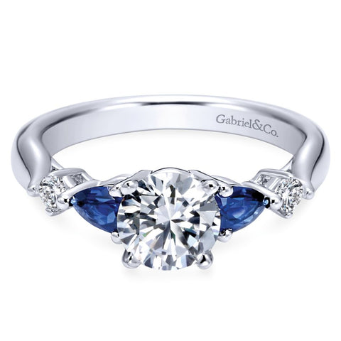 Gabriel Bridal Collection White Gold Diamond And Sapphire Twisted Shank Engagement Ring with Rounded Shank (0.1 ctw)