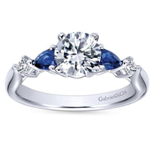 Load image into Gallery viewer, Gabriel Bridal Collection White Gold Diamond And Sapphire Twisted Shank Engagement Ring with Rounded Shank (0.1 ctw)