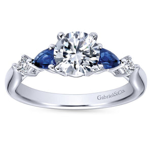 Gabriel Bridal Collection White Gold Diamond And Sapphire Twisted Shank Engagement Ring with Rounded Shank (0.1 ctw)