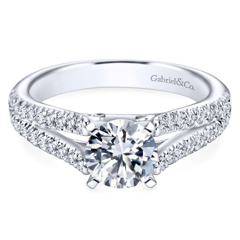 Gabriel Bridal Collection White Gold Diamond Accent Split Shank Diamond Engagement Ring with Round Center (0.4 ctw)