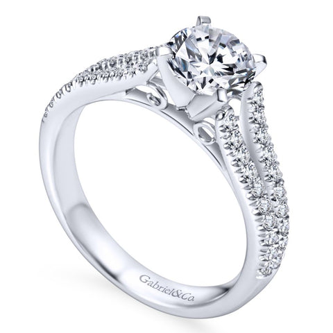 Gabriel Bridal Collection White Gold Diamond Accent Split Shank Diamond Engagement Ring with Round Center (0.4 ctw)