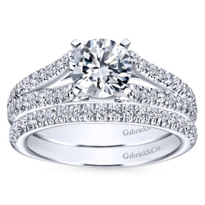 Gabriel Bridal Collection White Gold Diamond Accent Split Shank Diamond Engagement Ring with Round Center (0.4 ctw)
