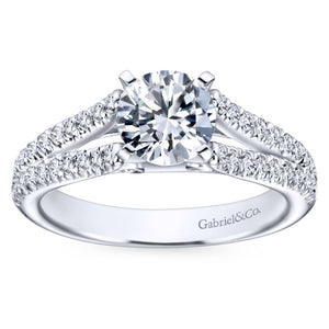Gabriel Bridal Collection White Gold Diamond Accent Split Shank Diamond Engagement Ring with Round Center (0.4 ctw)
