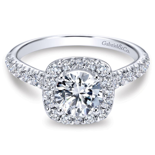 Gabriel Collection White Gold Diamond Round Halo Engagement Ring with Diamond Accent Shank (0.55 ctw)