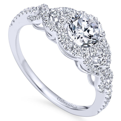 Gabriel Bridal Collection White Gold Diamond Halo Slight Twisted Shank Engagement Ring (0.44 ctw)