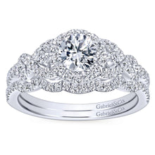 Load image into Gallery viewer, Gabriel Bridal Collection White Gold Diamond Halo Slight Twisted Shank Engagement Ring (0.44 ctw)