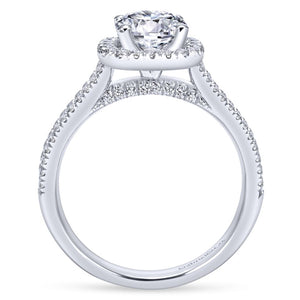 Gabriel Bridal Collection White Gold Diamond Round Halo Engagement Ring with Double Diamond Accent Shank (0.45 ctw)
