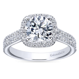 Gabriel Bridal Collection White Gold Diamond Round Halo Engagement Ring with Double Diamond Accent Shank (0.45 ctw)