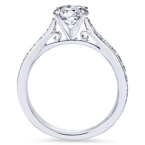 Gabriel Bridal Collection White Gold Straight Milgrain and Hand Etched Engagement Ring