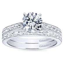 Load image into Gallery viewer, Gabriel Bridal Collection White Gold Straight Milgrain and Hand Etched Engagement Ring