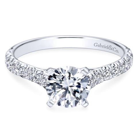 Gabriel Bridal Collection White Gold Diamond Straight Engagement Ring with Bold Diamond Accent Shank (0.54 ctw)