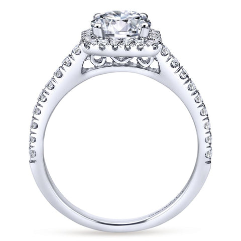 Gabriel Bridal Collection White Gold Petite Diamond Halo Engagement Ring and French Diamond Accent Shank (0.45 ctw)