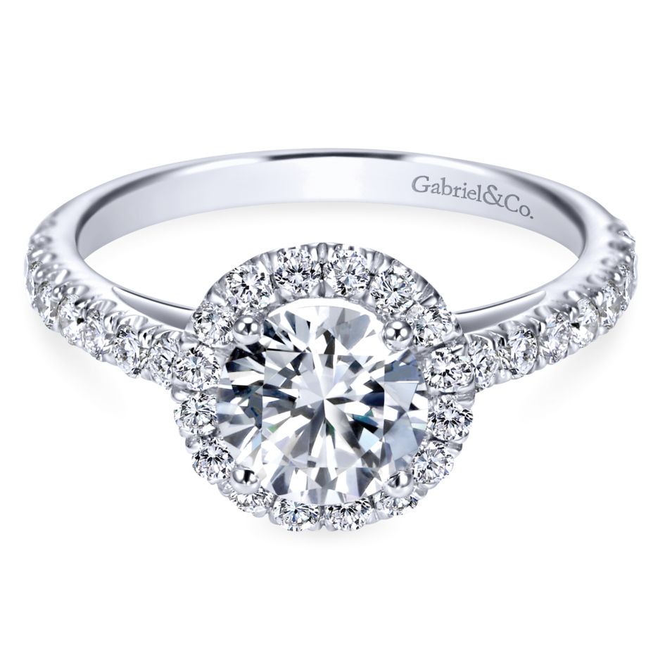 Gabriel Bridal Collection White Gold Round Diamond Halo Engagement Ring with Diamond Accent Shank (0.57 ctw)