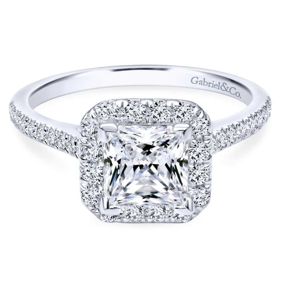 Halo Princess Cut Engagement Ring Lumiere 14K White Gold – Imagine Diamonds