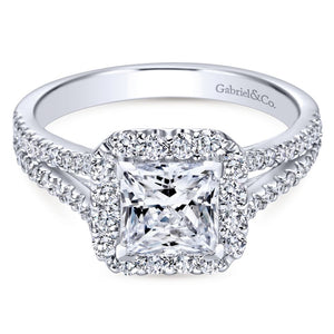 Gabriel Bridal Collection White Gold Halo and Diamond Accent Split Shank Diamond Engagement Ring (0.57 ctw)