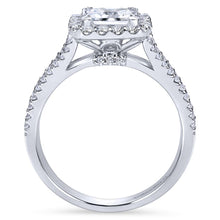 Load image into Gallery viewer, Gabriel Bridal Collection White Gold Halo and Diamond Accent Split Shank Diamond Engagement Ring (0.57 ctw)