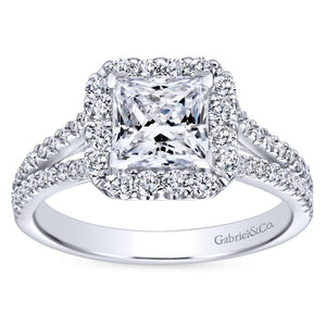Gabriel Bridal Collection White Gold Halo and Diamond Accent Split Shank Diamond Engagement Ring (0.57 ctw)