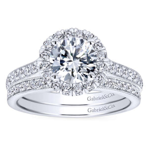 Gabriel Bridal Collection White Gold Round Diamond Halo Engagement Ring with Channel Setting (0.47 ctw)